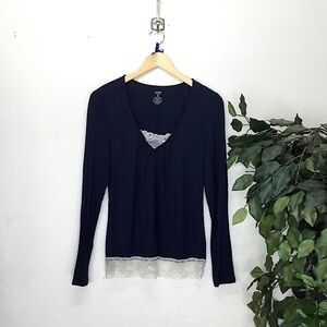 Apt. 9 Intimates Long Sleeve Jersey Knit Lace Sleep Shirt